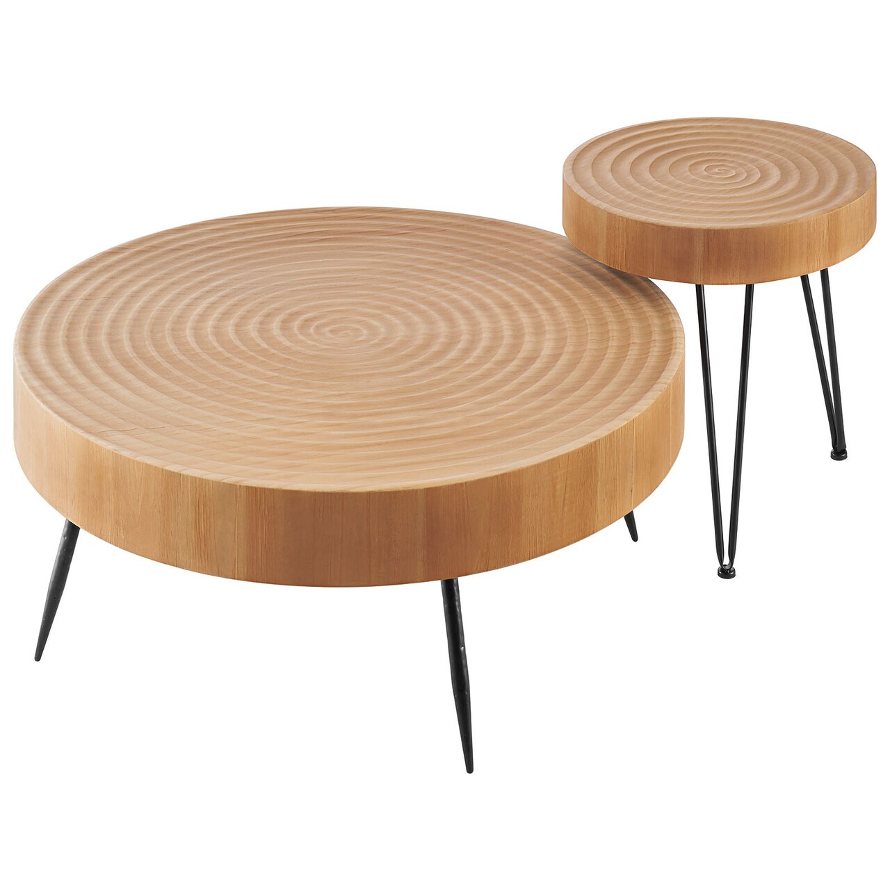 2 Piece Round Coffee Table Set with 1 End Side Table for Living Room